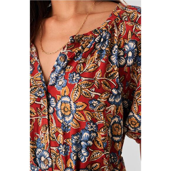 Faherty Carmel Linen Blend Belted Midi Dress Red Desert Bloom Flowy Classic XXL - Picture 5 of 17